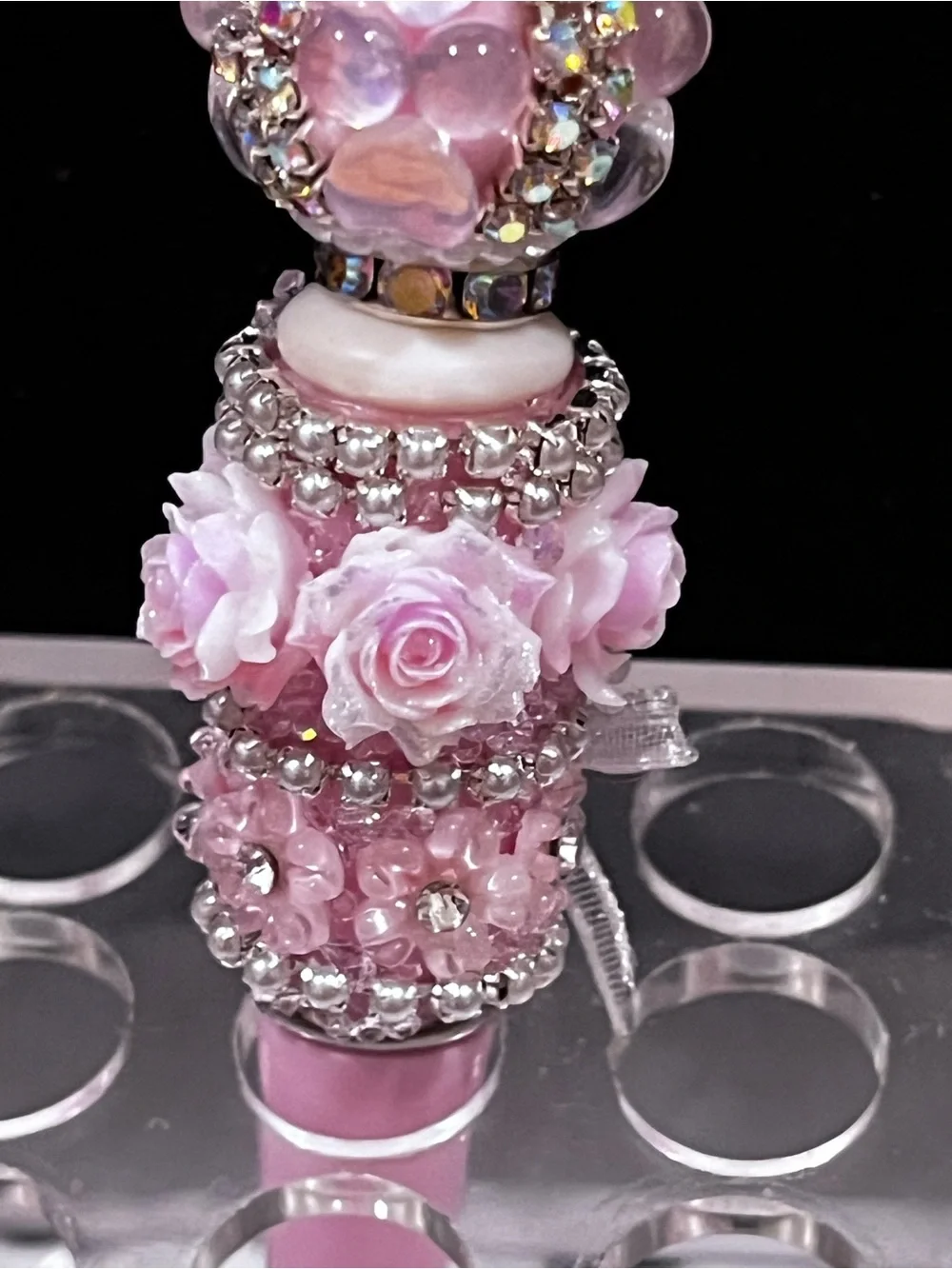 Rare Designer inspired Pink Floral fan focal Beaded Decorative Pen!
